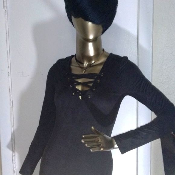 Black GUESS Dress long sleeve criss cross bosom - Picture 1 of 16